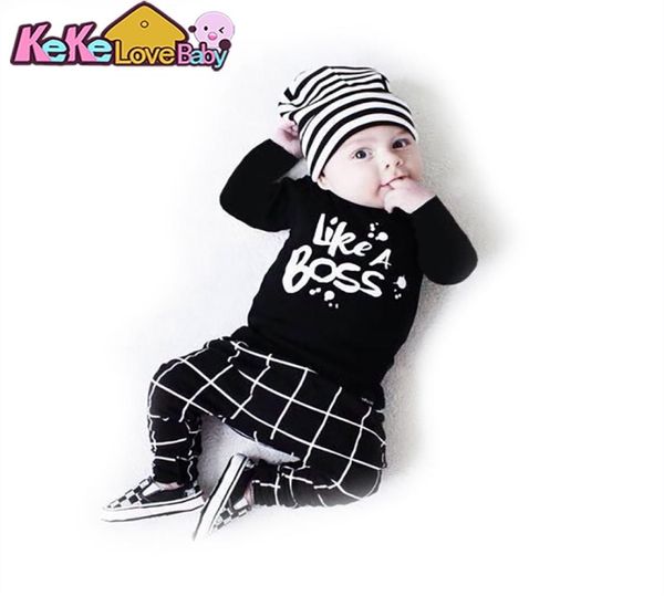 

newborn clothes baby boy infant cotton long sleeve letter little boss tshirt pants kids 2pcs suit new born boys clothing set 21034417747, White