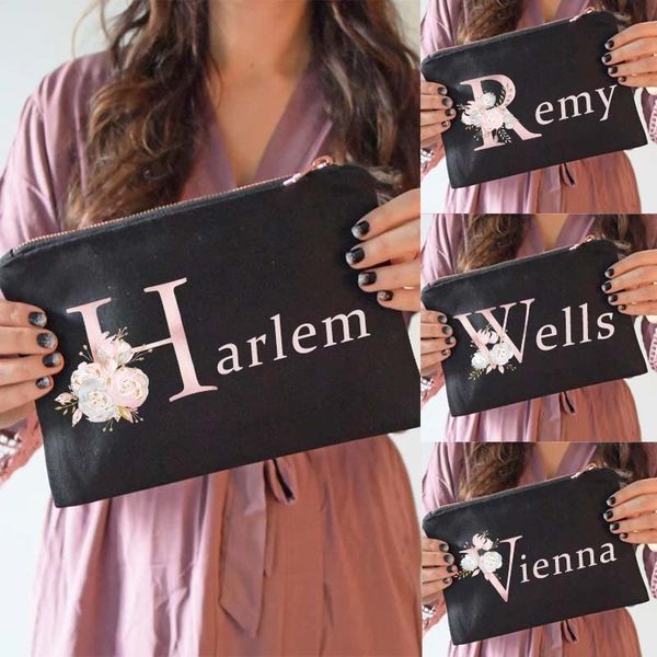 

cosmetic bags cases initial flower custom name bag bridesmaid clutch outdoor travel beauty toiletry organizer canvas makeup wholesale 230810