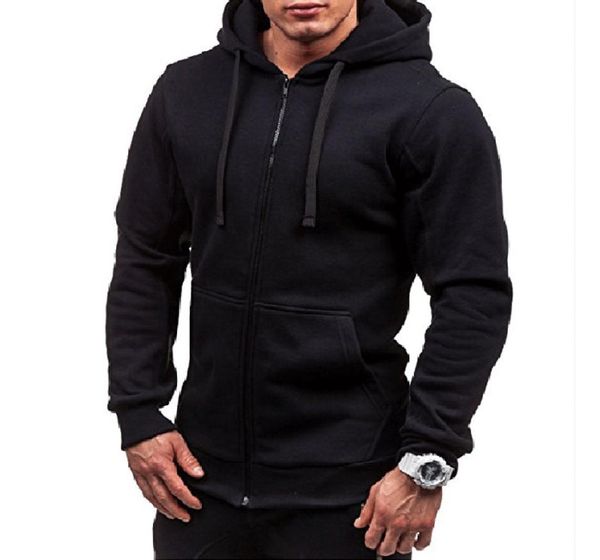 

plus size men039s hoodies tracksuit 2018 autumn winter drawstring pocket hooded sweatshirt long sleeve zip slim coat male jacke2600533, Black