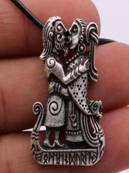 

couple vikings lovers on viking runes ship amulet talisman pendant necklace for women men jewerly gifts 2020 christmas92463555134961, Silver