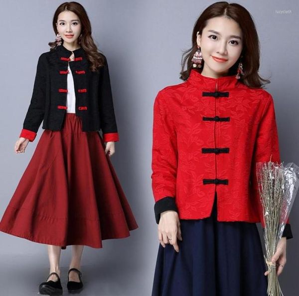 

ethnic clothing autumn women tang suit chinese year coat stand collar vintage hanfu jacket female warm5386205, Red