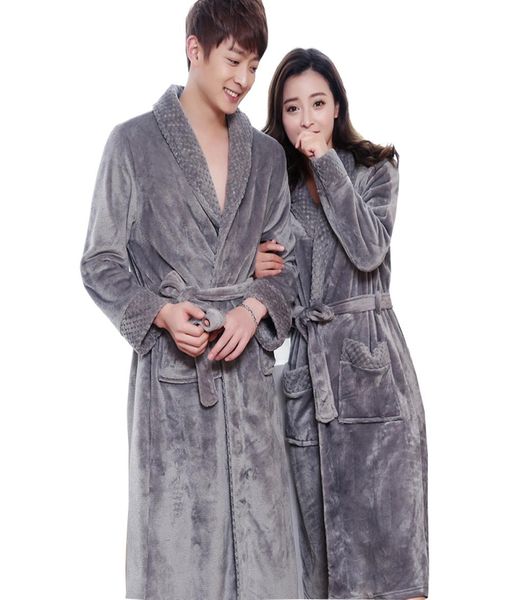 

new style lovers silk soft flannel long kimono bath robe men waffle winter bathrobe mens robes dressing gown nightgowns for male4558061, Black;brown