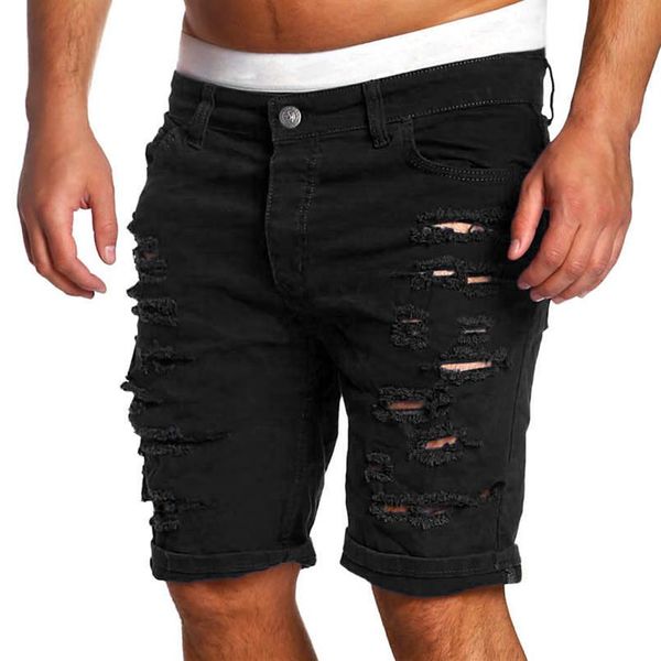 

2018 brand men black ripped jeans short biker denim jeans summer casual slim fit water washed cotton straight men short241a, Blue