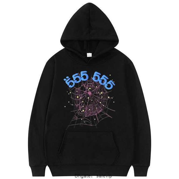 

men's hoodies sweatshirts men's hoodies hooded sweater creativity sp5der 555555 angel number hoodie men women spider web pattern s, Black