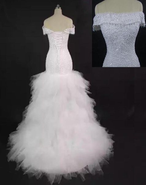 

luxury major beaded mermaid wedding dress off the shoulder ruffles skirt bridal wedding gown factory custom made vestido de noiva9856710, White