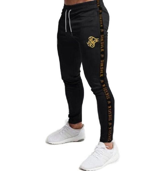 

mens joggers casual pants fitness men silk silk sportswear skinny siksilk tracksuit sweatpants trousers sik silk track pants 11201573191, Black