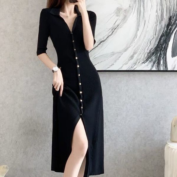 

2023 summer new style elegant xiao xiang san/ro slim fit and slim high end fashion fashionable mid length knitted dress, Black;gray