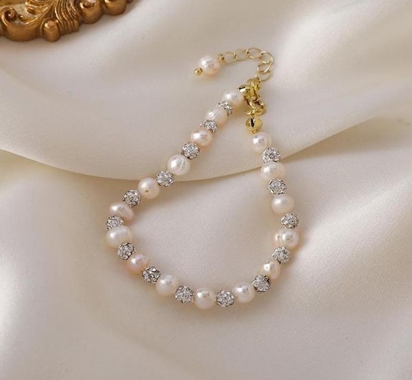 

charm bracelets fashion round ball freshwater pearl stitching rhinestone beaded bracelet women039s banquet accessories4409341, Golden;silver