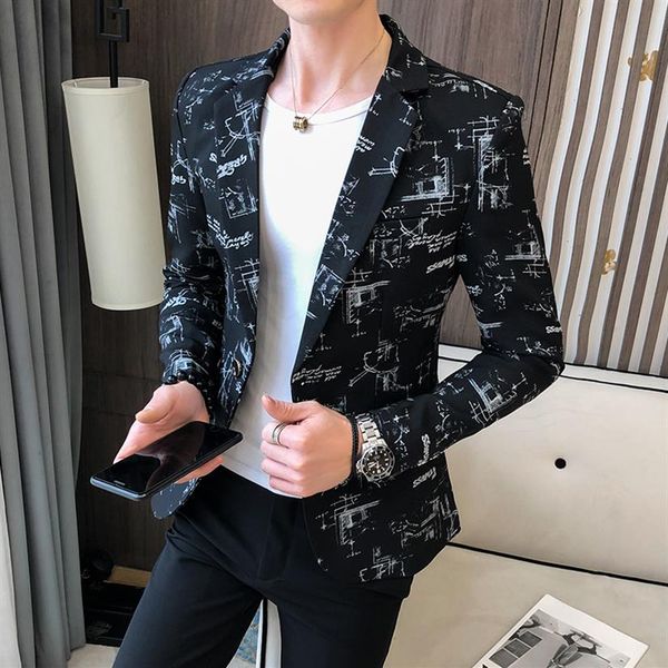 

brand blazer clothing fashion mens spring leisure business suit male printing casual blazers jacket plus size s-3x247z, White;black
