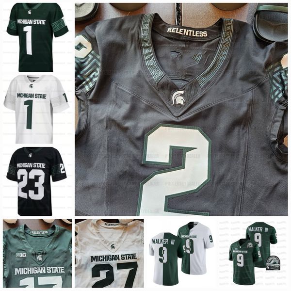 

9 kenneth walker iii michigan 2023-24 state football spartans jerseys cal haladay jalen berger jacoby windmon noah kim katin houser, Black;red