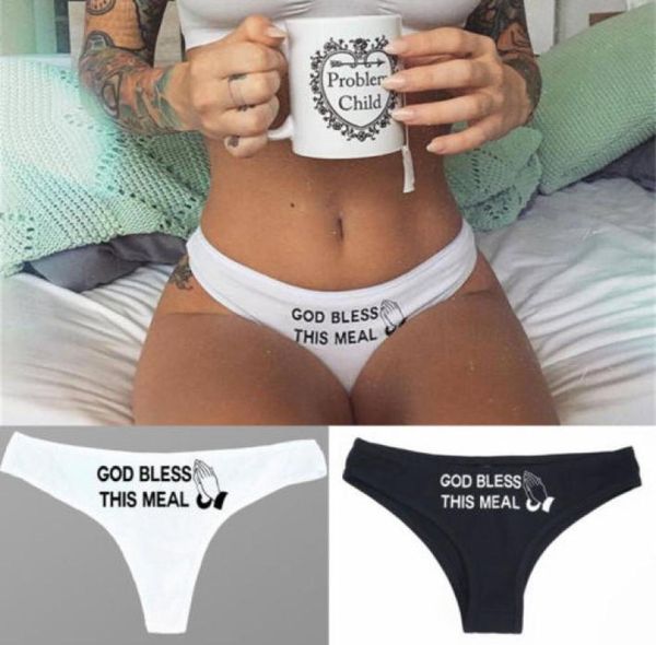 

women god bless this meal letter print lingerie briefs thongs underwear underpants cotton panties knickers2800490, Black;pink