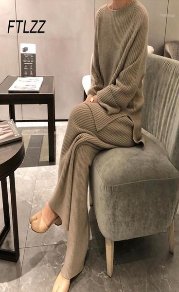 

women039s tracksuits sweater two piece sets women elegant long knitted pullover and straight pants outfits spring autumn woman 8804386, Gray