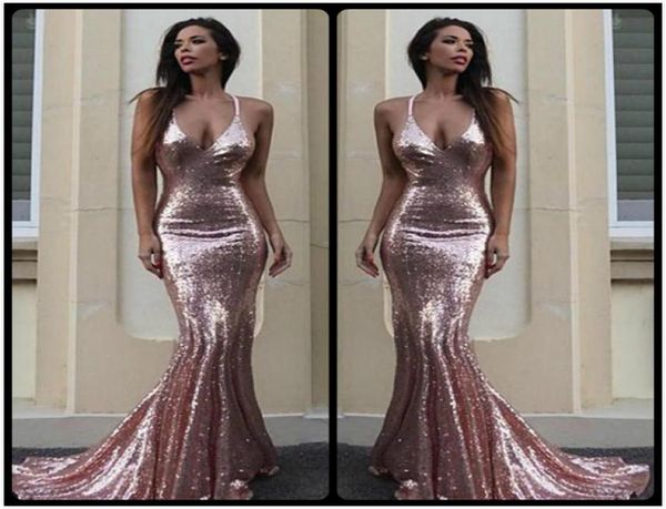 

bling sequined open back prom dresses 2020 long party prom gowns halter plunging v neck pageant red carpet dresses1008065, Black