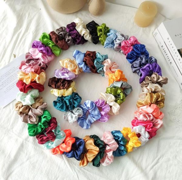 

satin silk bright solid color scrunchies elastic hair bands ties set women girls ponytail holder 54 colors hair rope hair accessor1675459