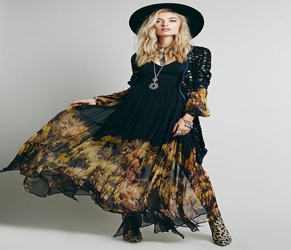 

new arrival bobo women maxi dresses vneck long sleeve womens fashion with floral long party dress2280060, Black;gray