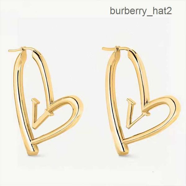 

v letter 18k gold heart hoop earrings classic titanium steel designer jewelry fashion woman stud earrings, Golden