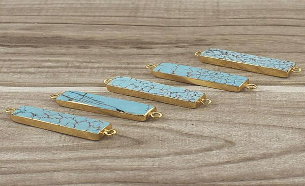 

natural rectangle turquoise connector pendant with double bail gold edged plated blue turquoise bar connectors jewelry jf18035710339, Silver