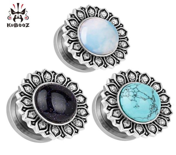 

kubooz stainless steel petal stone ear plugs gauges tunnel piercing body jewelry earring stretchers expanders whole 6mm to 16mm 361614527, Silver