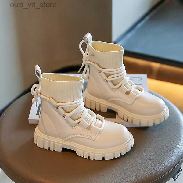 

fashion children chelsea boots cross-tied boys girls sock boots kids slip-on shoes 2022 autumn winter platform non-slip sneakers t230811, Black;grey