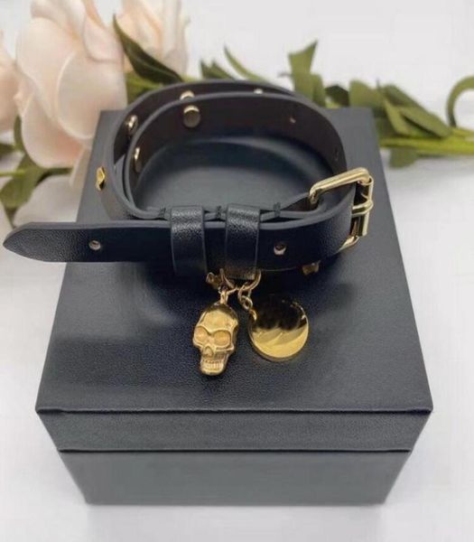 

new designed charm skull pendants rivet leather ladies double circles bracelets women choker necklace punk style couple bracelet a4700160, Golden;silver