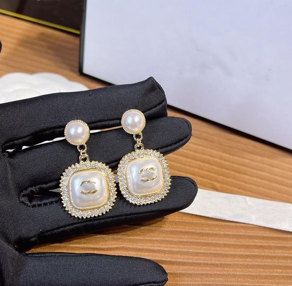 

gold sier plated brand designers letters stud eardrop geometric stainless steel famous women round crystal pearl earring wedding, Silver