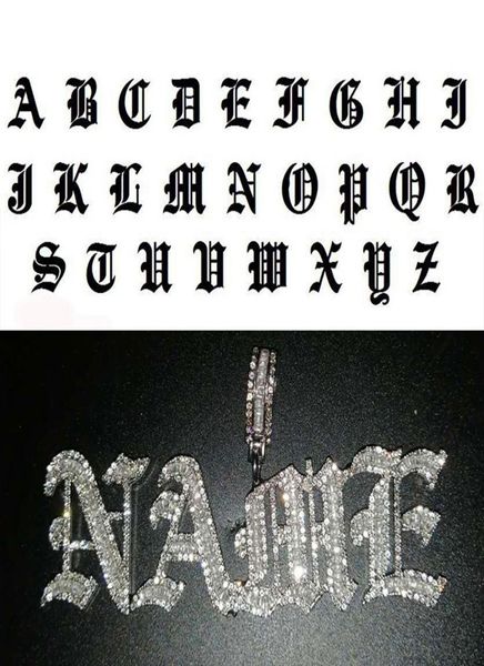 

hip hop custom name old english gothic font letter pendant necklace iced out cz men women gold silver color jewelry necklaces 20105120089
