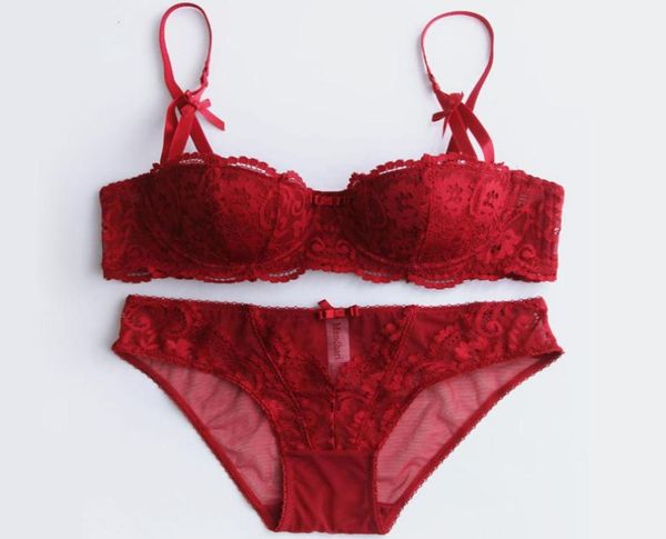 

plus size women bra set underwear intimates embroidery lace half cup lingerie thin temptation black and white bra and panty573101951, Red;black
