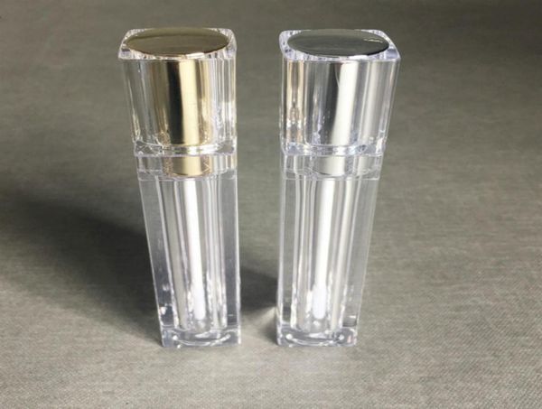 

whole luxury cosmetics plastic lipgloss packaging container 8ml gold silver square clear lip gloss tube empty tubes lipstick l9735311