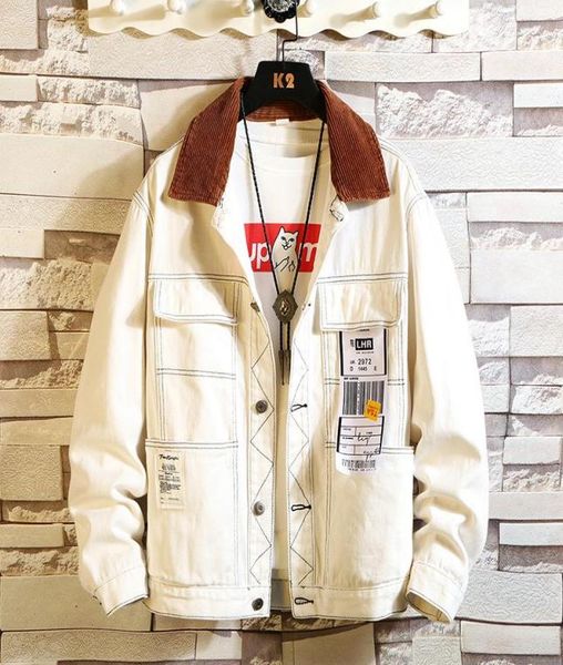 

3447 black white hip hop coat for men harajuku streetwear denim jacket men m5xl denim jeans jacket homme loose bomber6010450, Black;brown