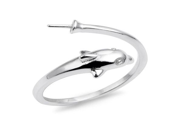

dolphin design pearl ring mount jewelry findings blanks 925 sterling silver for diy making 5 pieces7457393, Slivery;crystal