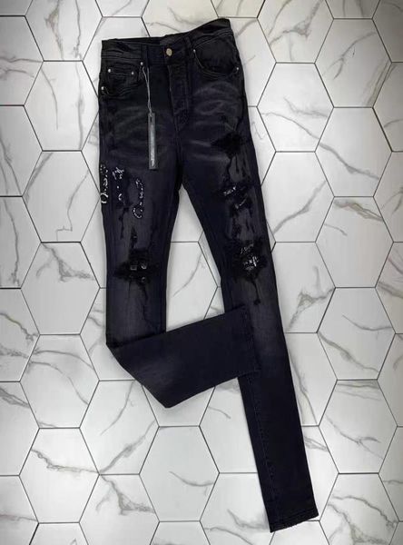 

hm546 mens jeans distressed motorcycle biker jean rock skinny slim ripped hole stripe fashionable snake embroidery de4338029, Blue