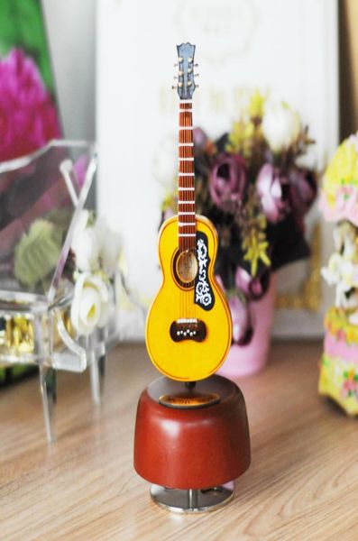 

classical wind up music box wooden guitar rotating music box with case5390046