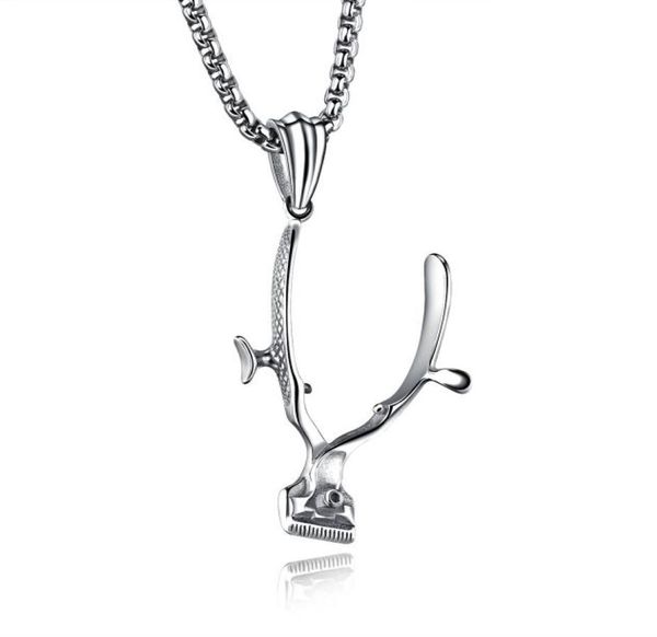 

old fashion manual clipper haircut stainless steel hand push hair trimmer pendant necklace5447798, Silver