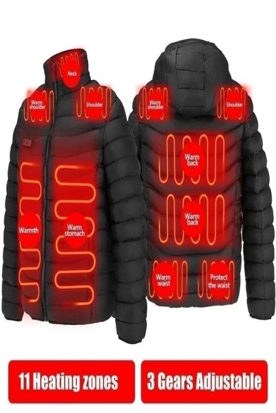

mens down parkas men heated jackets outdoor coat usb electric battery long sleeves heating hooded warm winter thermal clothing 2208045035, Black