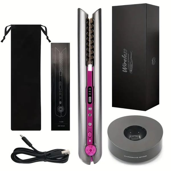 

usb rechargeable cordless hair straightener and curler - 2-in-1 mini flat iron for portable wireless hair straightening and curling