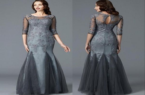 

dark grey mermaid floor length lace 34 sleeve mother of the elegant bridal dresses jewel appliques lace beaded mother evenin3621052, Black;red