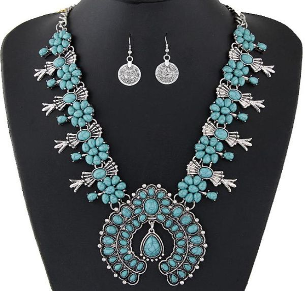 

bohemian jewelry sets for women vintage african beads jewelry set turquoise coin statement necklace earrings set fashion jewelry6858412, Silver
