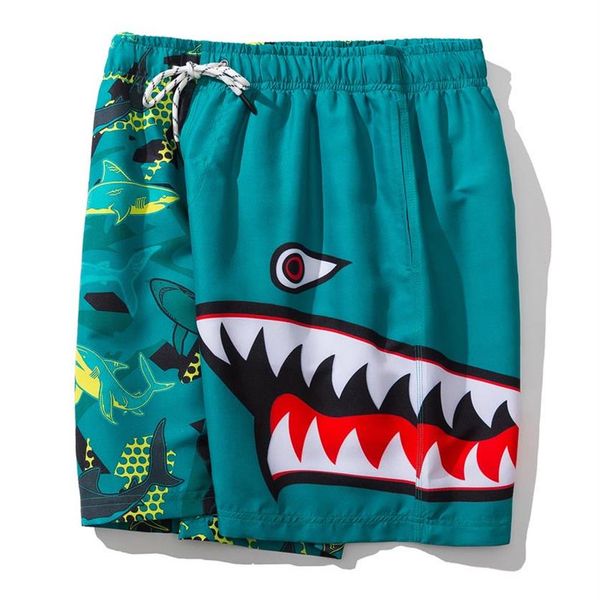 

mens beach shorts fashion big sharks pattern short pants hiphop streetwear oversize graffiti bottoms2577, White;black