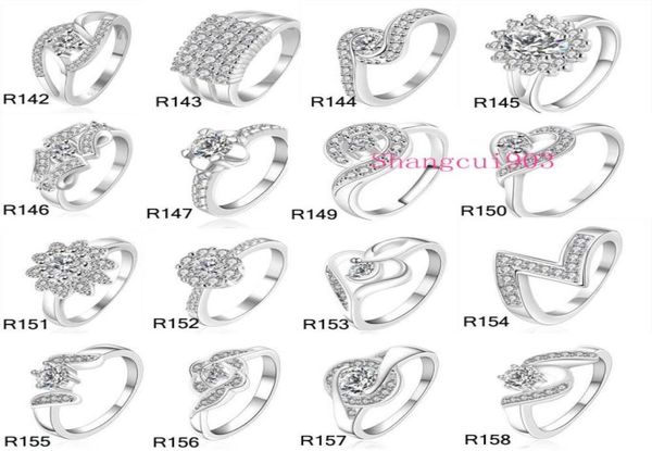 

new high qulity 23 styles mixed styles mix sizes 925 sterling silver fashion charm beautiful cute crystal stone wedding ring jewel3279740