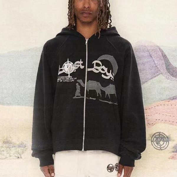 

mens hoodies sweatshirts y2k zipper retro couple sweatshirt loose oversized harajuku hip hop street womens streetwear letter prints jacket 2, Black