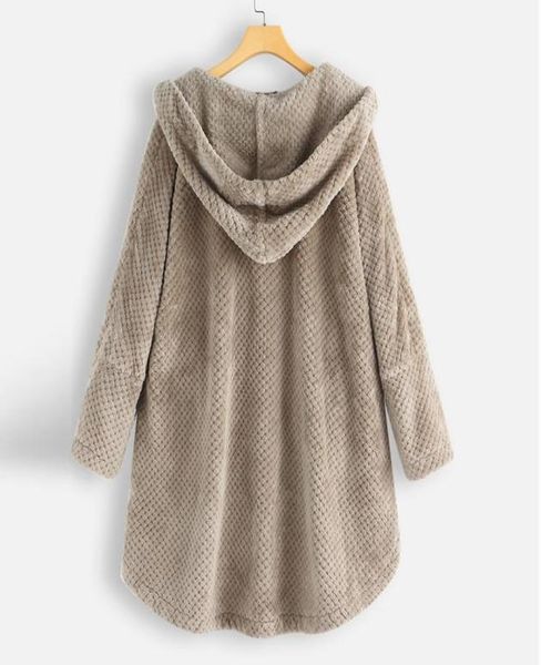 

fashionjacket fleece coat fashion women button coat hooded pullover loose sweater warm wide female jackets chaqueta mujer6010623, Black