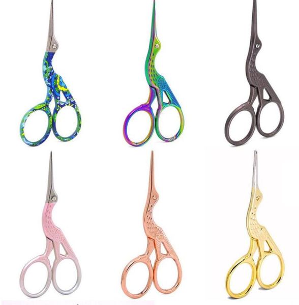 

100pcslot durable stainless steel vintage classic embroidery scissors 94mm nail art stork crane bird scissor cutters styling tool4547218