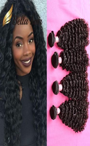 

bella hair 4pcslot 11a wet and wavy bundles brazilian indian peruvian unprocessed human hair weaves deep wave can be dyed to 6137280110, Black