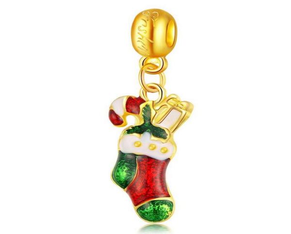 

whole 20pcslot gold plated christmas socks cane candy design alloy metal dangle diy charms fit european bracelet necklace lo7437485, Bronze;silver