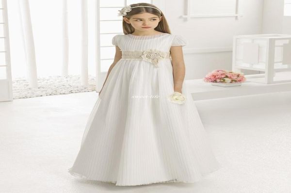 

vintage flower girl dresses for wedding empire waist short sleeve tulle with lace sash children first communion gowns7499136, White;blue