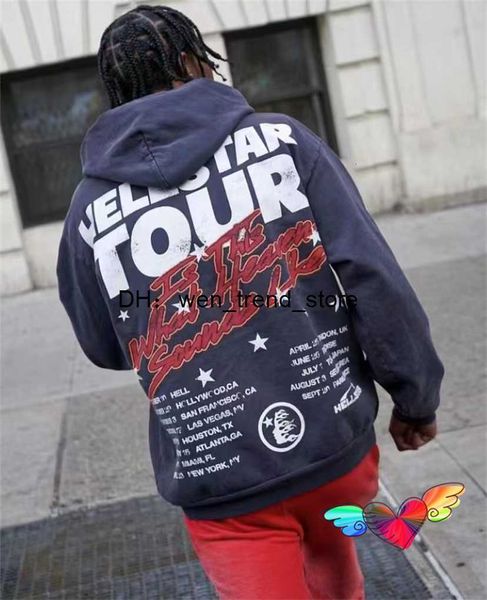 

men's hoodies sweatshirts 2023 grey hellstar tour hoodie men women high street studios record hoody inside fleece pullovers 187u, Black