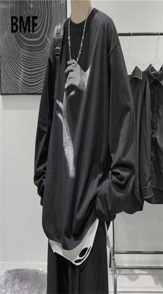 

fall long sleeve tshirt fashion loose ulzzang print hip hop oversized t shirts men clothing korean style clothes 2201241713611, White;black