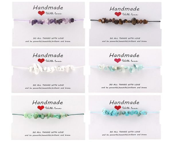 

irregular natural stone charm bracelets adjustable handmade braided string bangle jewelry gift for women men with card6439941, Golden;silver
