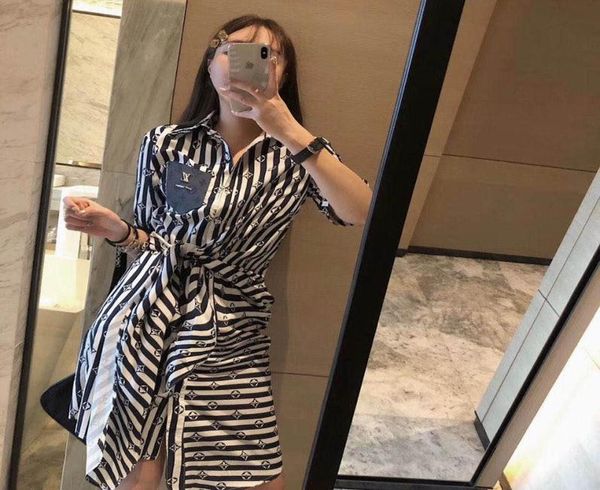 

20ss springsummer039s latest custom striped dress with belt and waist slimming korean version of the long skirt7359386, Black;gray