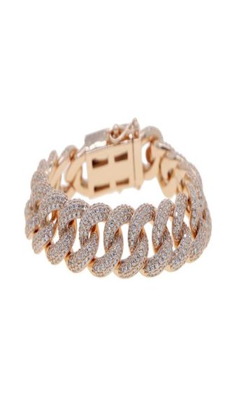 

15mm wide cubic zircon cuban link chain bracelet for men women iced out full crystal paved luxury hip hop jewelry drop ship9067584, Golden;silver